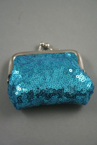 Sequin Fabric Coin Purse with Ball Snap Clasp. In Pink, Silver and Turquoise. Approx Size 8cm x 5cm